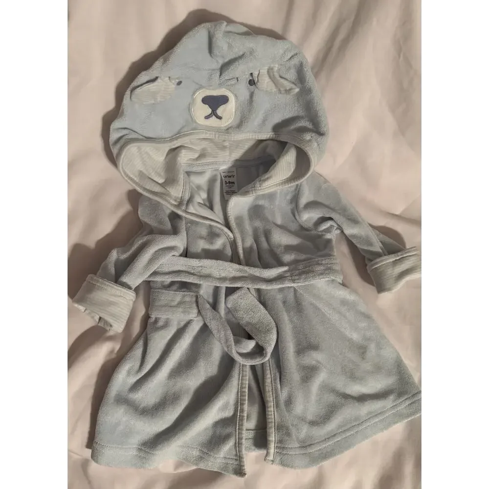 Carter’s Infant Baby Boys’ Blue Hooded Baby Bear Terry Robe Bathrobe 0-9m